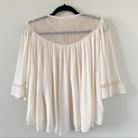 Tularosa Revolve Huxley Top Cream Tassels ties Gauze Crochet Flutter Sleeve - Picture 15 of 16